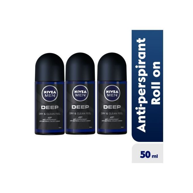NIVEA Deep Anti-Perspirant Roll-on For Men 48h – 50ml (Pack Of 3)